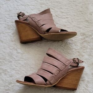 Miz Mooz Tan And Wood Wedge Sandals